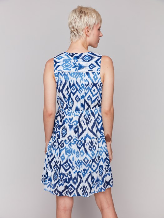 FINAL SALE Charlie B Printed Sleeveless Cotton Ruffle Dress - Ikat