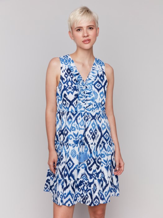 FINAL SALE Charlie B Printed Sleeveless Cotton Ruffle Dress - Ikat