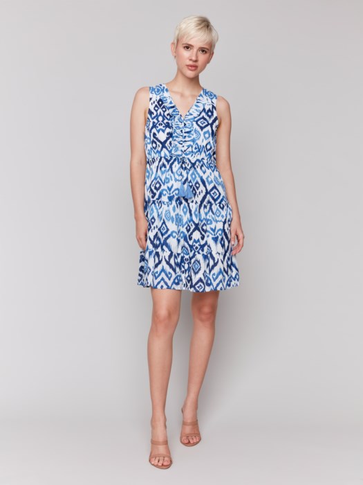 FINAL SALE Charlie B Printed Sleeveless Cotton Ruffle Dress - Ikat