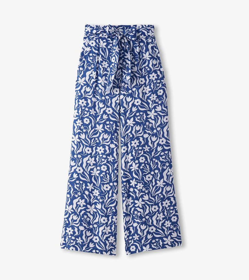 FINAL SALE Hatley Belted Wide Leg Pants - Wavy Flowers