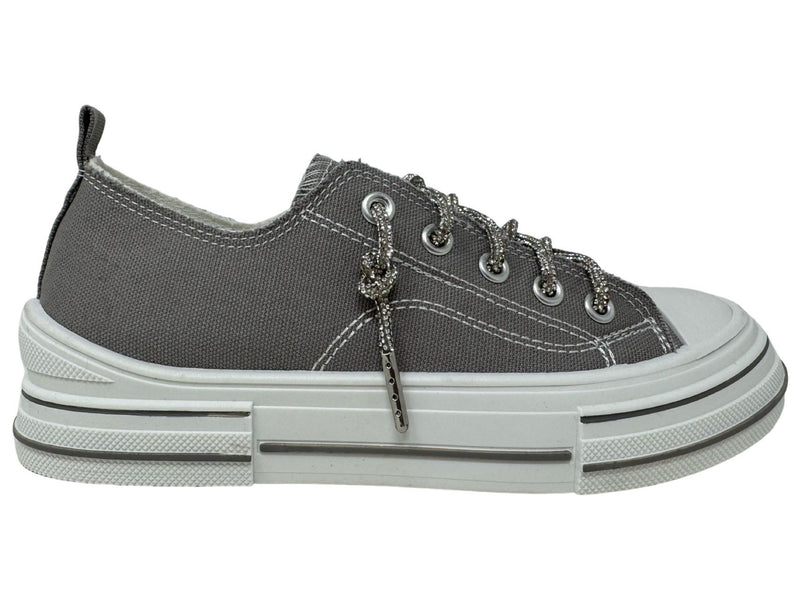 FINAL SALE Aman Tennis Shoes with Glitter Shoe Laces - Grey