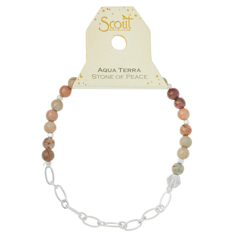 Mini Stone w/Chain Stacking Bracelet - Aqua Terra/Silver