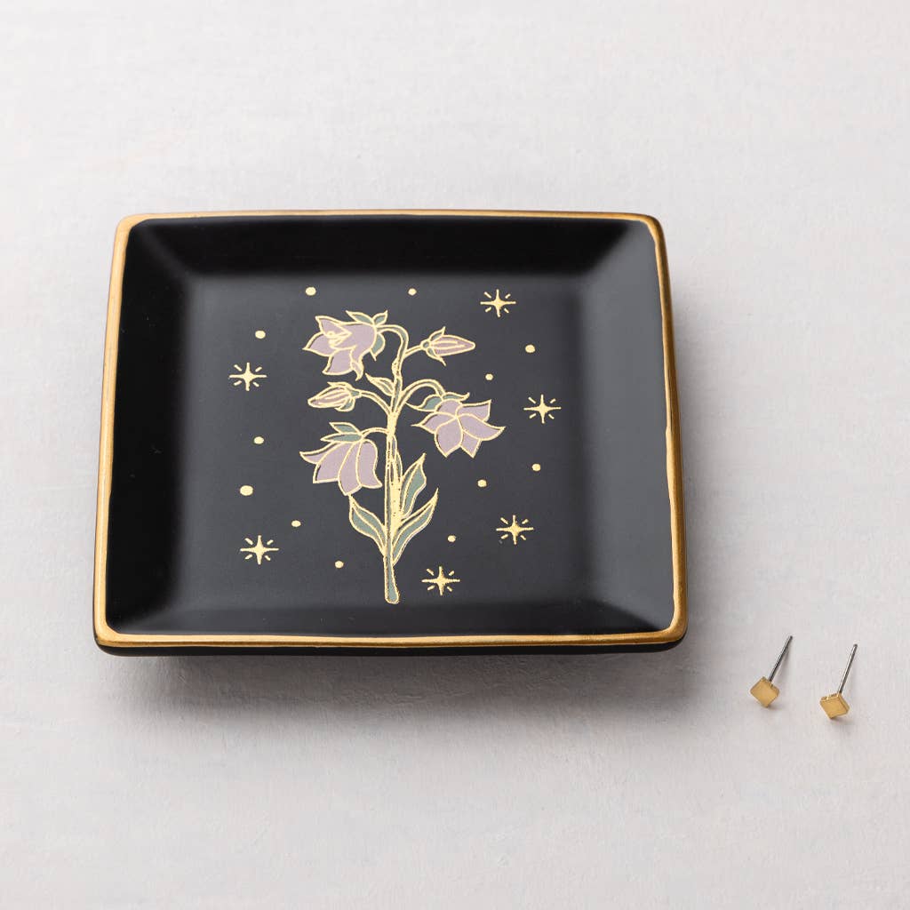 Jewelry Dish &amp; Stud Earring Set - Flower/Black
