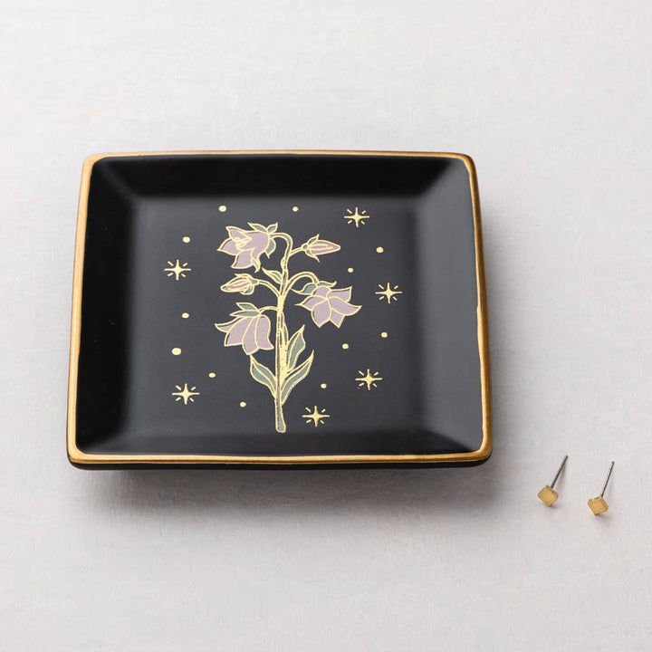 Jewelry Dish &amp; Stud Earring Set - Flower/Black