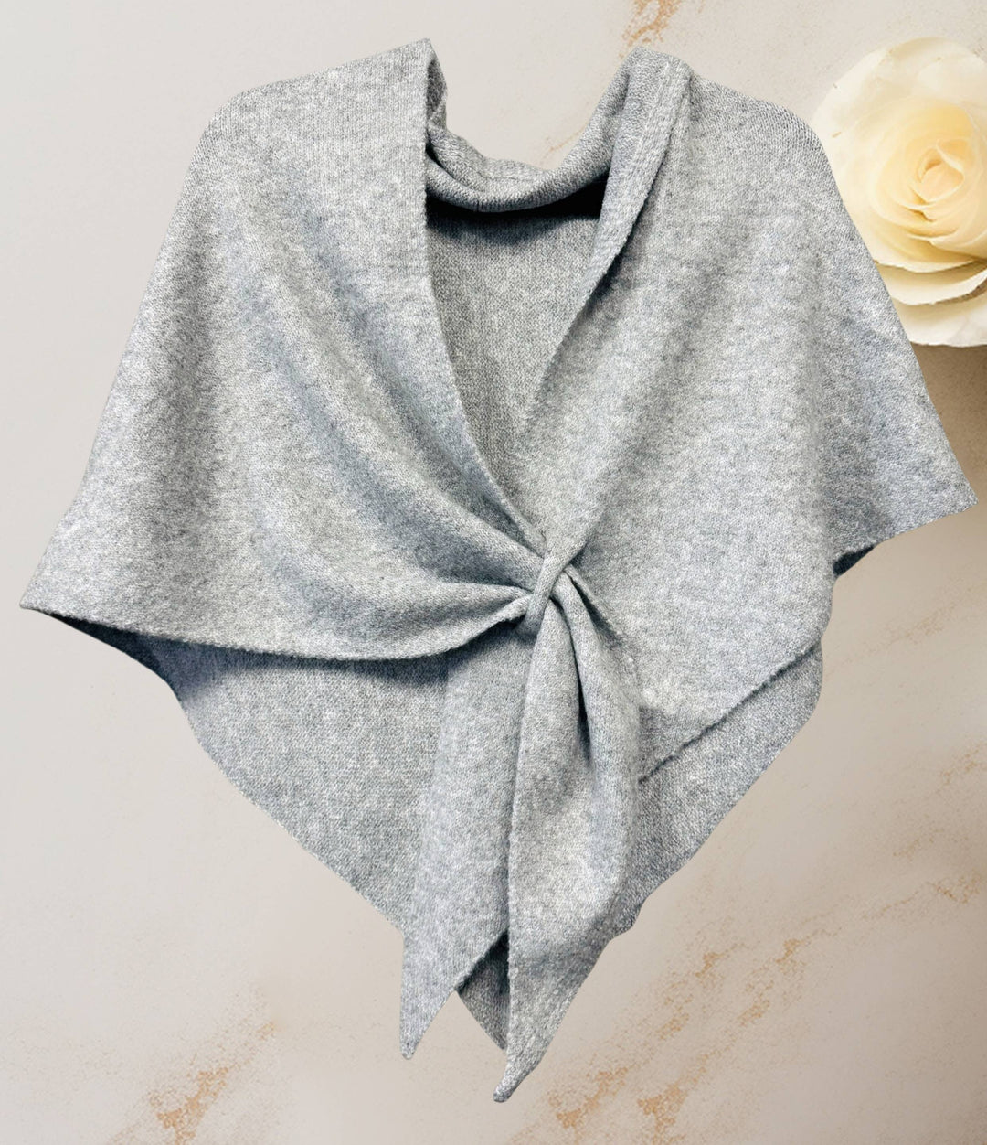 Cashmere-Blend Knit Triangle Shawl with Cross-Front Design