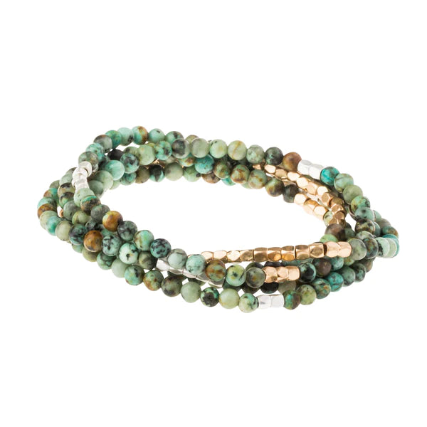 Scout - Stone Wrap Bracelet/Necklace African Turquoise/Silver &amp; Gold - Stone of Transformation