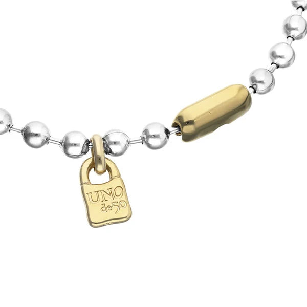 UNODE50 Necklace Two Toned Ball &amp; Lock Clasp Necklace