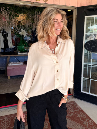 Tribal Soft Viscose Drop Shoulder Button Front Collared Blouse Moonstone