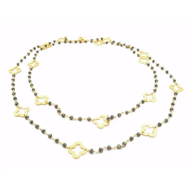 Erin Gray Gold Clover and Petite Pyrite Long Necklace