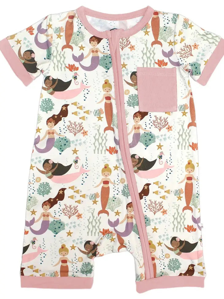 Emerson &amp; Friends Mermaid Bamboo Shortie Romper - Making Waves, Baby SR-905