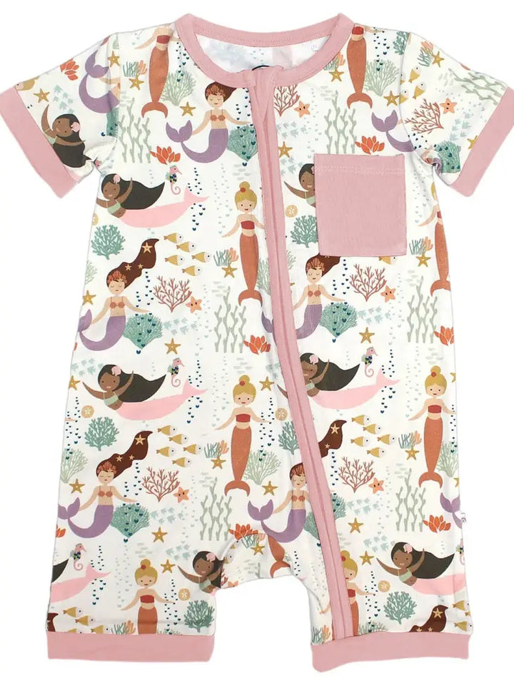 Emerson &amp; Friends Mermaid Bamboo Shortie Romper - Making Waves, Baby SR-905