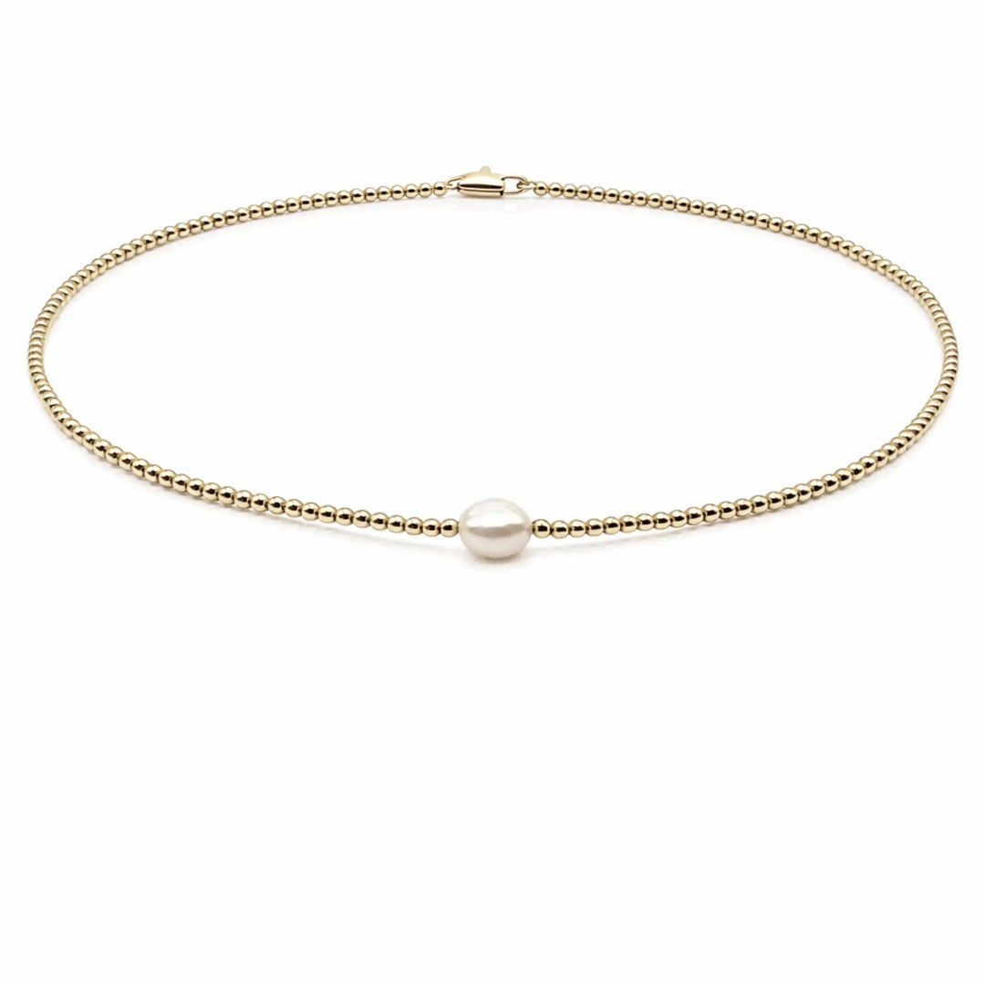2mm 14k Gold filled with Single Baroque Pearl Necklace