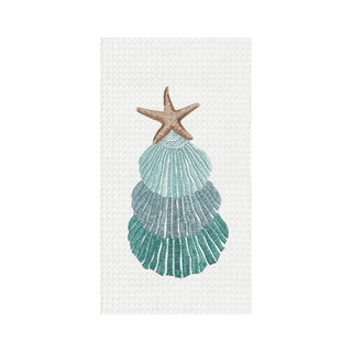 FINAL SALE Christmas Scallop Shells Tree Coastal Kitchen Towel