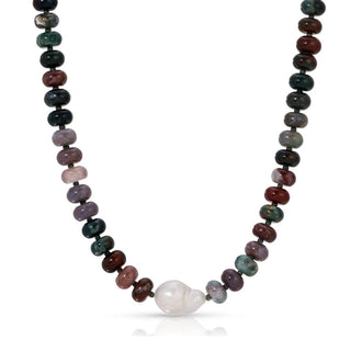 Splendid Iris Stone Necklace with Baroque Pearl