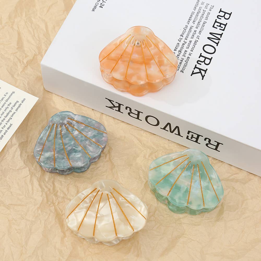 Gold-Lined Marbled Seashell Shape Hair Clip
