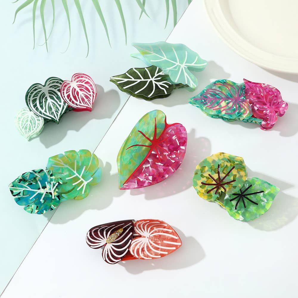 Vibrant Tropical Leaf-Shaped Botanical Hair Claw Clips