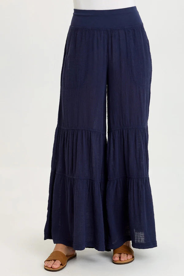 XCVI Lando Gauze Tiered-Bottom Pant Navy