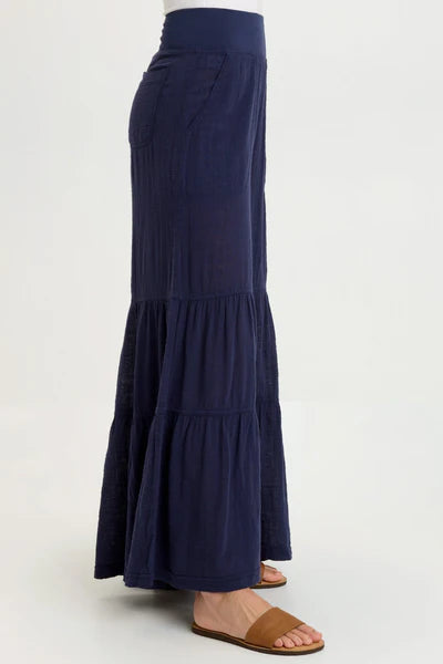 XCVI Lando Gauze Tiered-Bottom Pant Navy