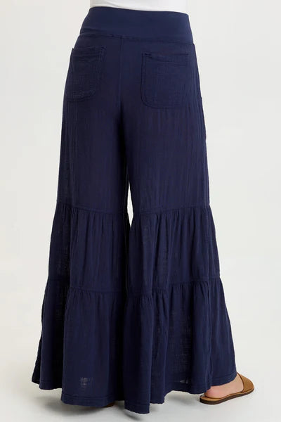 XCVI Lando Gauze Tiered-Bottom Pant Navy