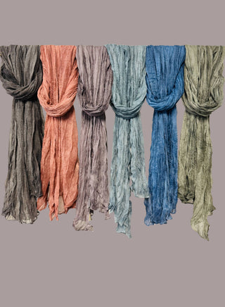 Vintage Stonewashed-Dye Solid Color Crinkled Scarf