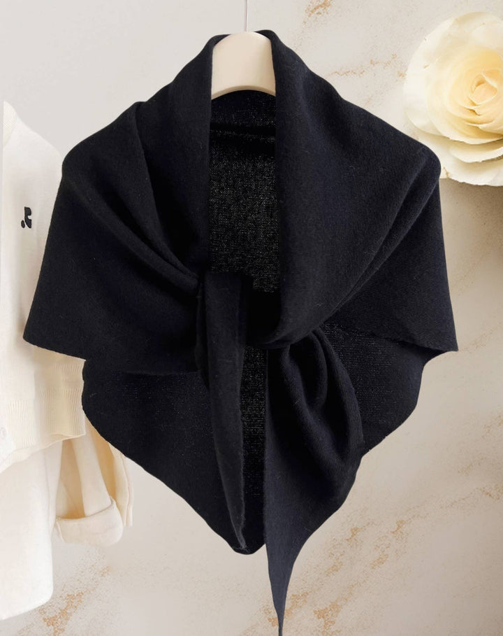 Cashmere-Blend Knit Triangle Shawl with Cross-Front Design