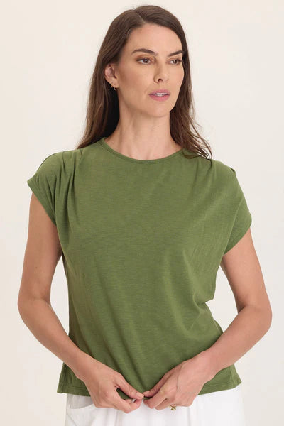 XCVI Wearables Arwen Soft Jersey Mock Neck Tee Pigment Apollo