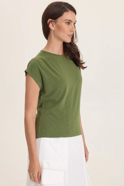 XCVI Wearables Arwen Soft Jersey Mock Neck Tee Pigment Apollo
