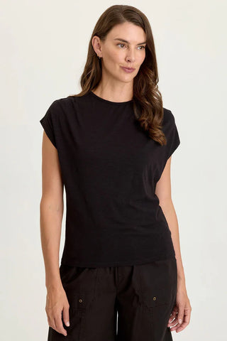 XCVI Wearables Arwen Soft Jersey Mock Neck Tee Black