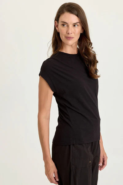 XCVI Wearables Arwen Soft Jersey Mock Neck Tee Black