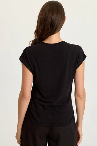 XCVI Wearables Arwen Soft Jersey Mock Neck Tee Black