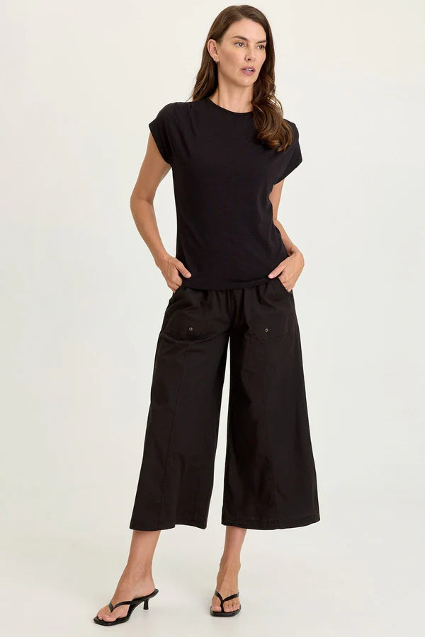 XCVI Wearables Arwen Soft Jersey Mock Neck Tee Black