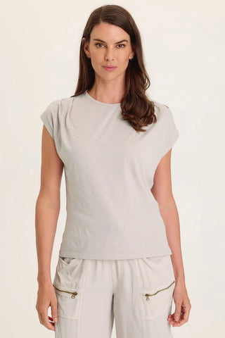 XCVI Wearables Arwen Soft Jersey Mock Neck Tee  in Sonic Silver