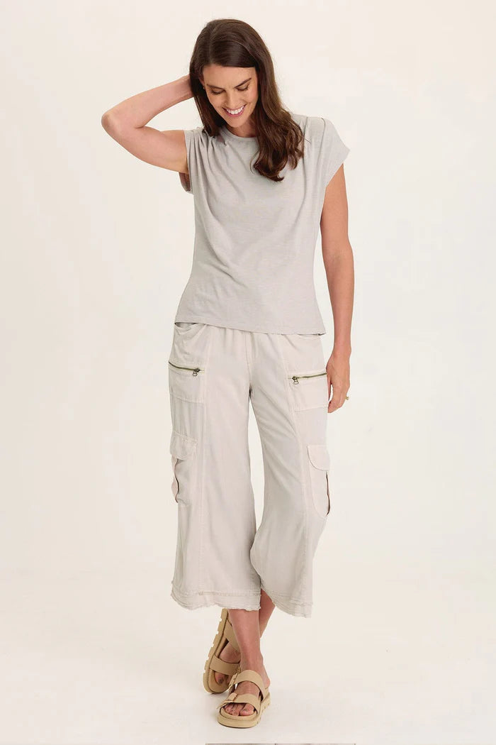 XCVI Wearables Arwen Soft Jersey Mock Neck Tee  in Sonic Silver