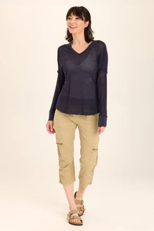 XCVI Wearables Bullock Mesh V-Neck Pullover  in Navy