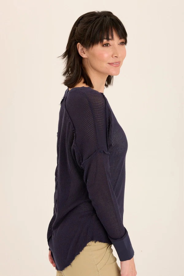 XCVI Wearables Bullock Mesh V-Neck Pullover  in Navy