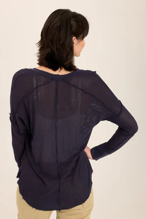 XCVI Wearables Bullock Mesh V-Neck Pullover  in Navy