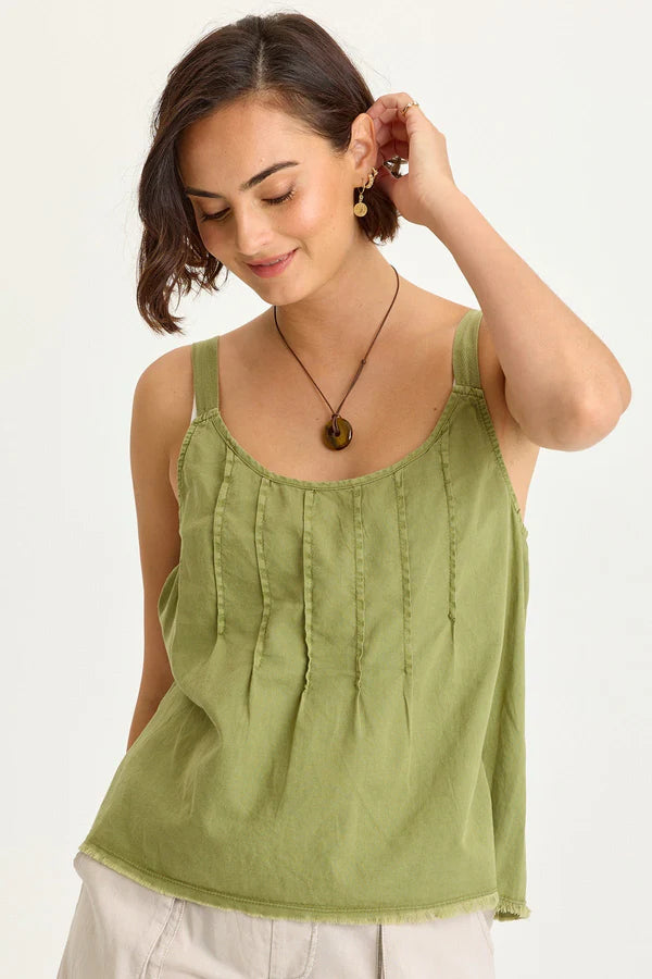 XCVI Wearables Shawnie Linen Billowy Pintuck Tank  in Garnish Pigment