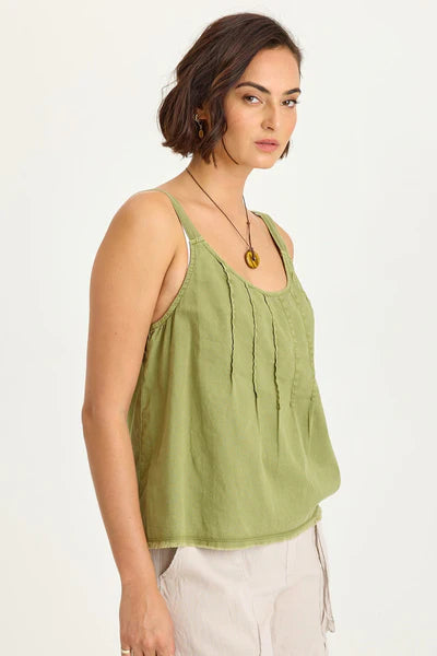 XCVI Wearables Shawnie Linen Billowy Pintuck Tank  in Garnish Pigment