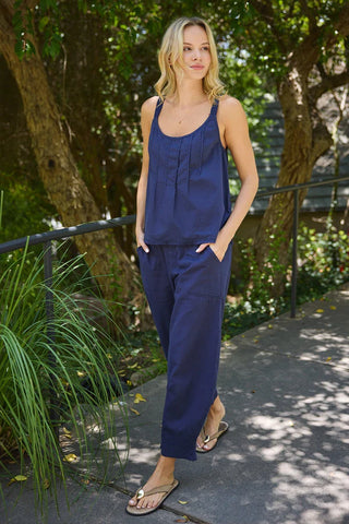 XCVI Wearables Shawnie Linen Billowy Pintuck Tank In Navy