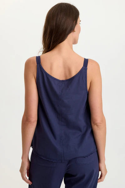 XCVI Wearables Shawnie Linen Billowy Pintuck Tank In Navy