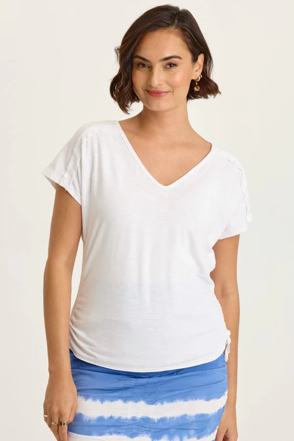 XCVI Wearables Diggory Jersey Cinchable Dolman Tee  in White