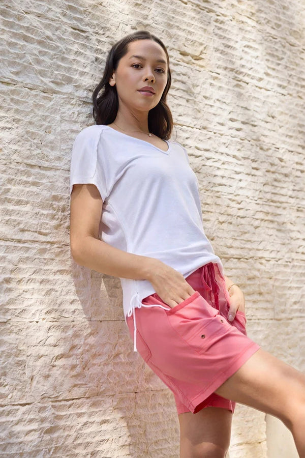 XCVI Wearables Diggory Jersey Cinchable Dolman Tee  in White