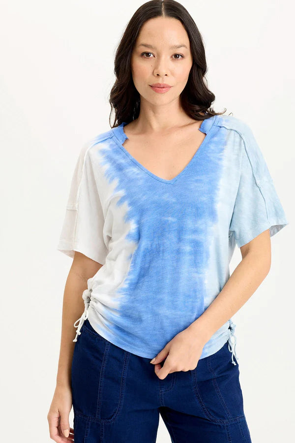XCVI Siwa Jersey Split-Collar V-Neck Tank  in Aerial Wash Coastline