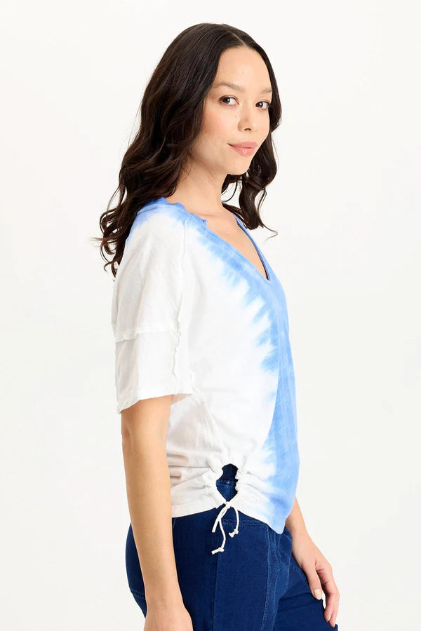 XCVI Siwa Jersey Split-Collar V-Neck Tank  in Aerial Wash Coastline