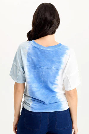 XCVI Siwa Jersey Split-Collar V-Neck Tank  in Aerial Wash Coastline