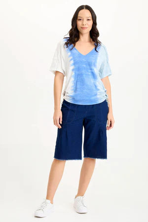 XCVI Siwa Jersey Split-Collar V-Neck Tank  in Aerial Wash Coastline