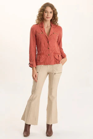XCVI Ninian Twill Knit Zipper Pocket Flared Pant  in Park Avenue