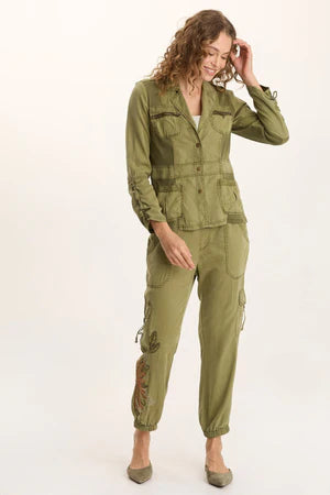 XCVI Darri Embroidered Pull-on Soft Twill Jogger  in Thicket Pigment