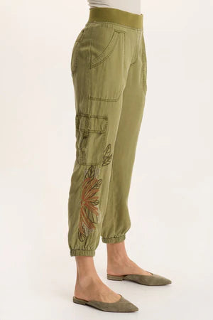 XCVI Darri Embroidered Pull-on Soft Twill Jogger  in Thicket Pigment