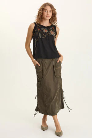 XCVI Katrine Soft Twill Embroidered Artisan Tank  in Black